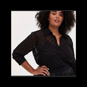 Torrid Black Sheer Polka Dot Blouse - Size 1 - 14/16